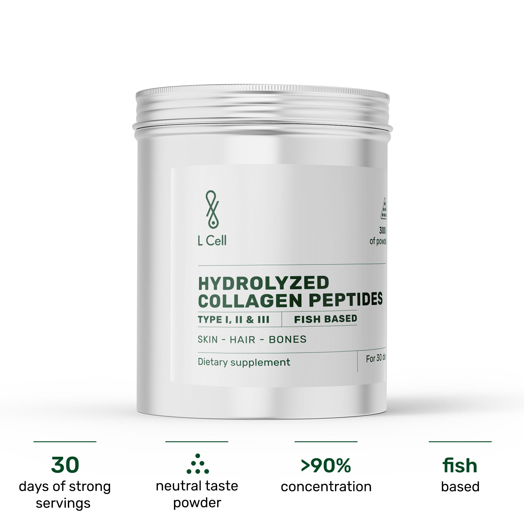 Marine Collagen Peptides 300g (30 servings, >90% purity), hydrolyzed