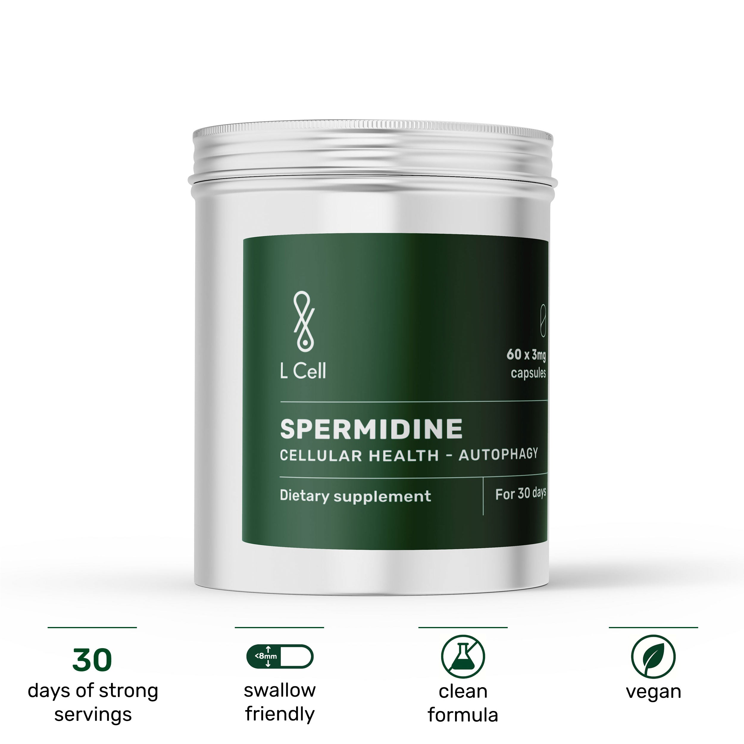 Spermidine Capsules 3mg (30 servings, 60 caps)