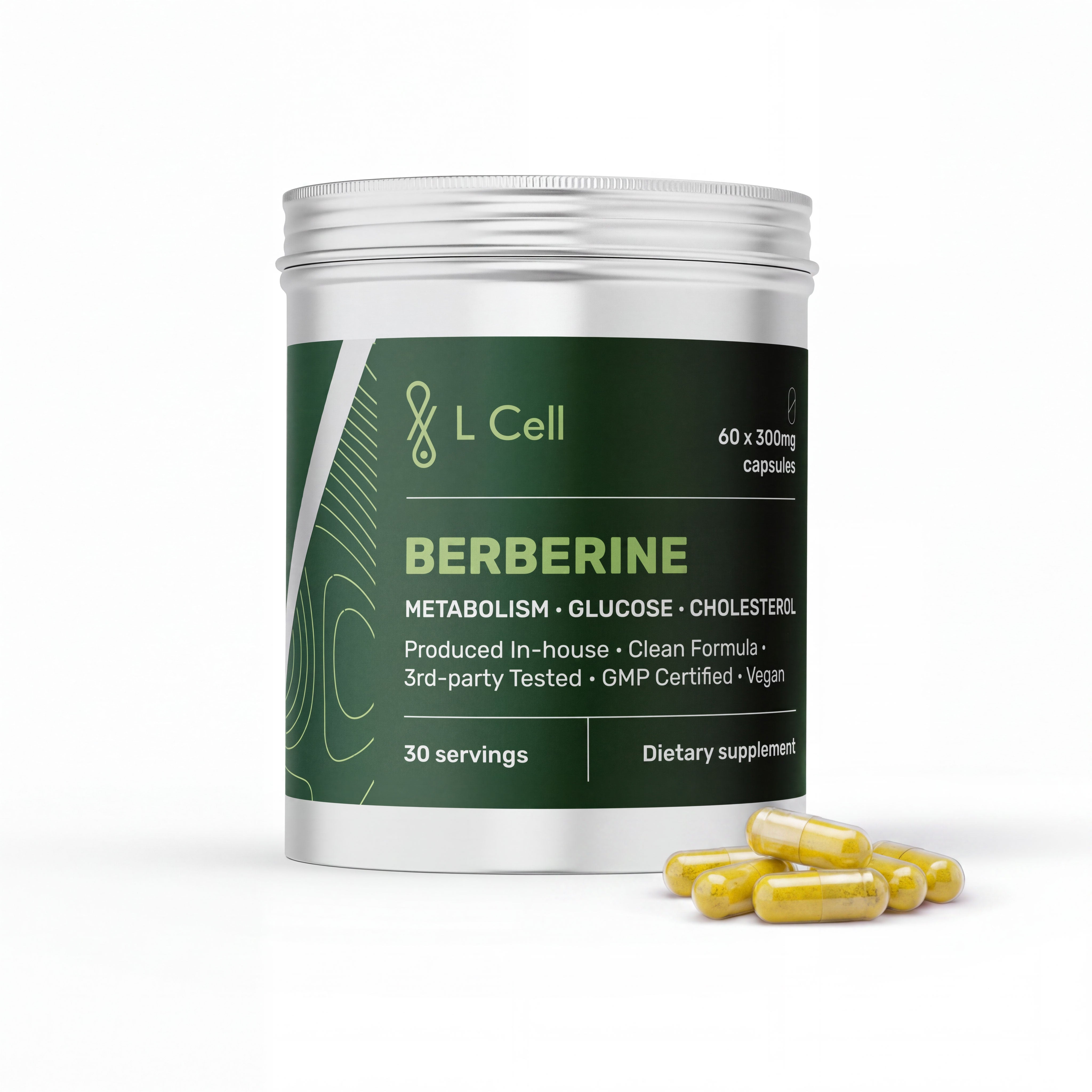 Berberine Capsules 300mg (30 servings, 60 caps)