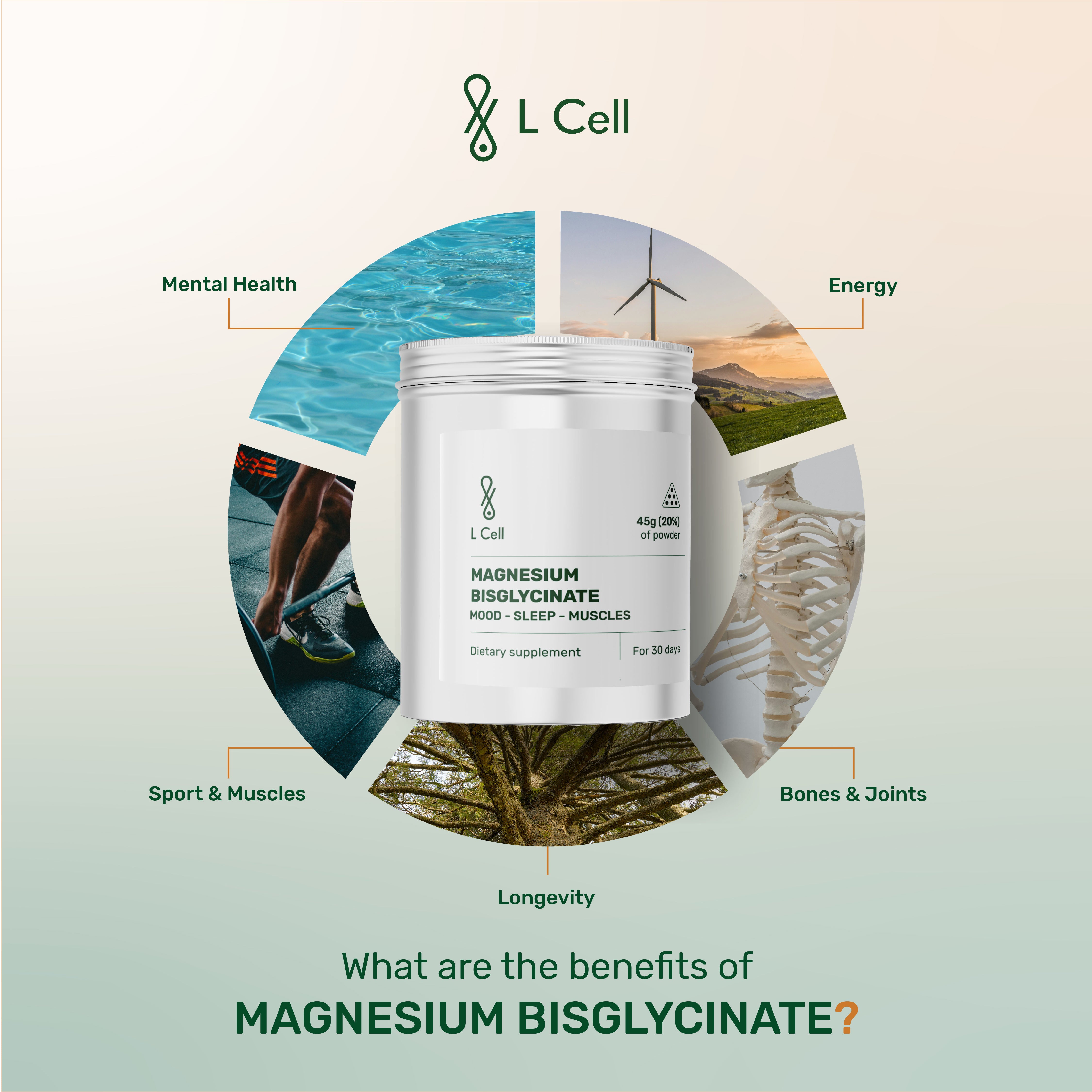 Magnesium Glycinate Powder 45g (30 servings, 14% concentration)